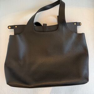 Cuyana Bundle Black Leather Shoulder Bag w Laptop case insert & cross body purse